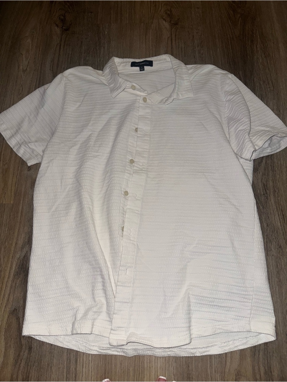 Nordstrom Cream Short-Sleeve Button-Down Shirt